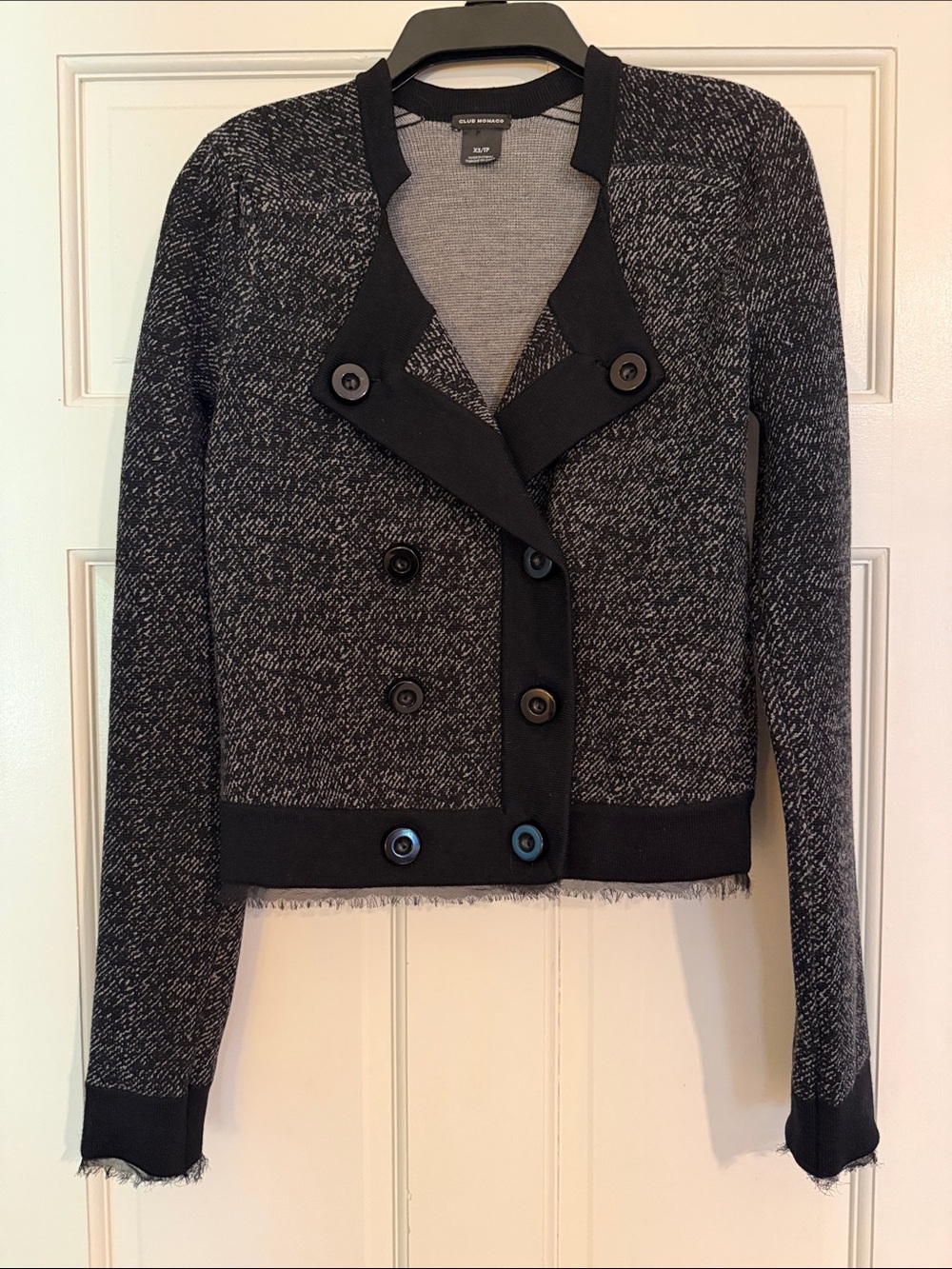Club Monaco Black and Gray Marled Double-Breasted Knit Blazer